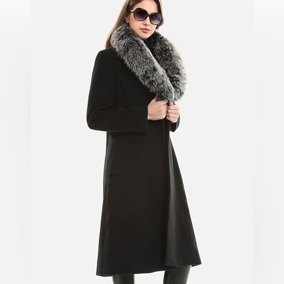 Wool belted coat with fox fur size US 2-4. - Picture 2 of 9